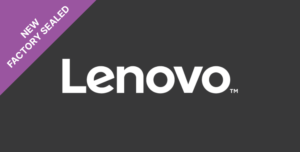 lenovo-seeklogo.com_ Das Lenovo-Logo in Weiß mit einem lila Banner mit der Aufschrift "New Factory Sealed".