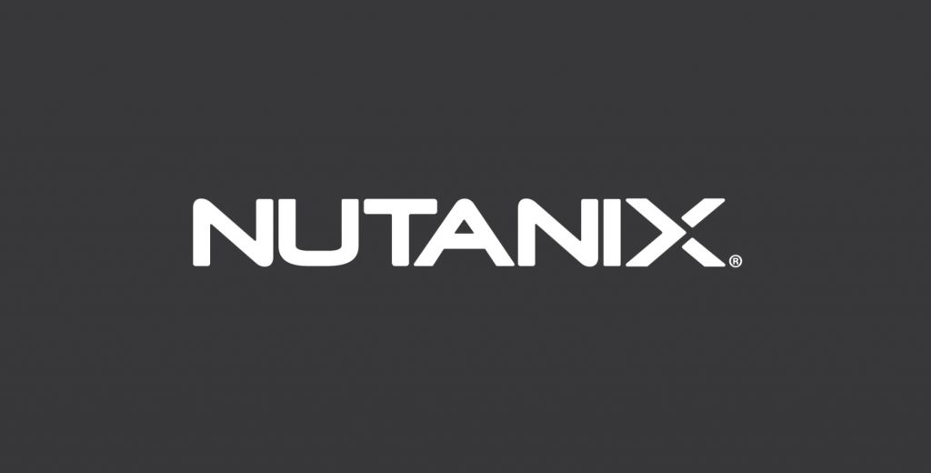 Das weiße Logo von NUTANIX auf grauem Hintergrund.